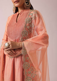 Peach Chanderi Anarkali And Pant Set