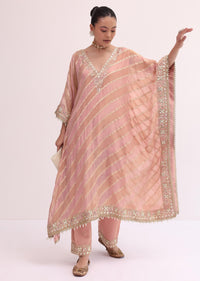 Peach Chanderi Kaftan Kurta Pant Set