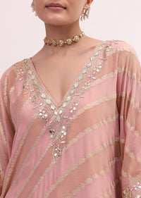 Peach Chanderi Kaftan Kurta Pant Set