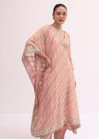 Peach Chanderi Kaftan Kurta Pant Set