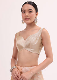Peach Chanderi Saree With Unstitched Blouse