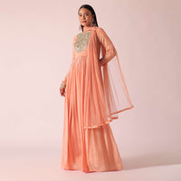 Peach Chiffon Embroidered Anarkali With Dupatta