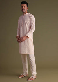 Peach Chikankari Festive Kurta Set In Lucknowi