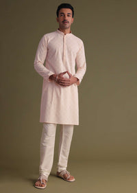 Peach Chikankari Festive Kurta Set In Lucknowi