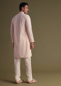 Peach Chikankari Festive Kurta Set In Lucknowi