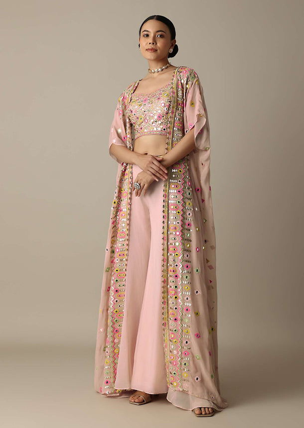 Peach Choli Indowestern Suit With Exquisite Mirror Work