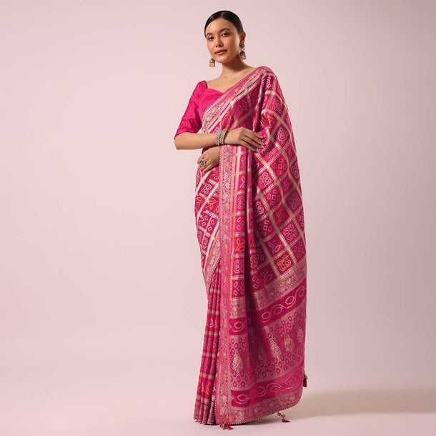 Peach Dola Silk With Bandhani Weave Detail