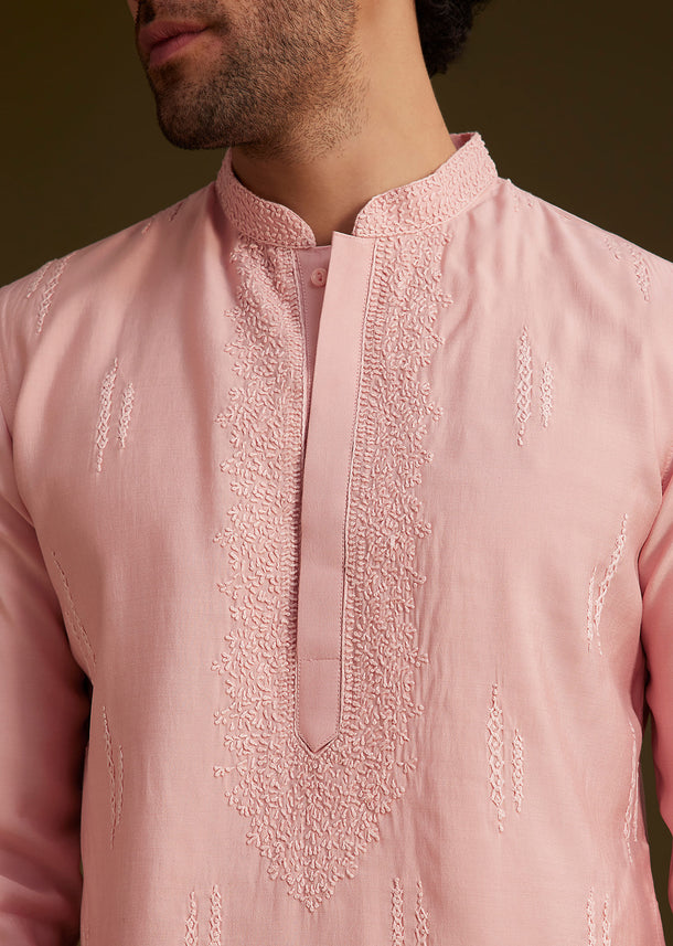 Peach Embroidered Kurta Set