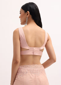 Peach Embroidered Organza Saree With Unstitched Blouse