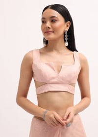 Peach Embroidered Organza Saree With Unstitched Blouse