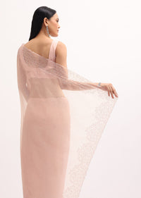 Peach Embroidered Organza Saree With Unstitched Blouse