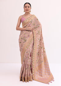 Peach Floral Georgette Saree With Unstitched Blouse