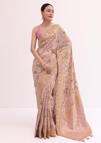 Peach Floral Georgette Saree With Unstitched Blouse