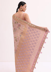 Peach Floral Georgette Saree With Unstitched Blouse