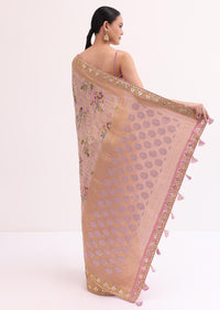 Peach Floral Georgette Saree With Unstitched Blouse