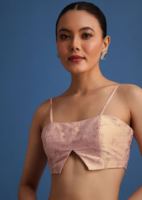 Peach Floral Printed Crushed Tissue Saree With Sequin And Mirror Work