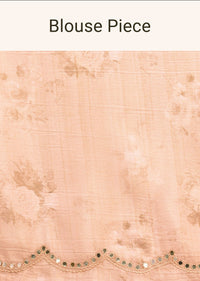Peach Floral Printed Crushed Tissue Saree With Sequin And Mirror Work