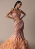 Peach Fish Cut Frill Lehenga Set With Trail Dupatta And Tassels