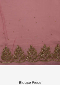 Peach georgette saree with unstitched blouse adorn in heavy cut dana work only on Kalki