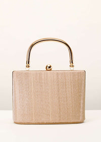 Peach Gold Clutch In Crush Fabric With Metal Handle And Clasp Closure