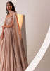Peach Gold Embroidered Gown In Knit Strechable Fabric