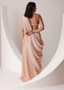 Peach Gold Ready-To-Wear Saree With Pleated Satin Blouse And Embroidered Belt