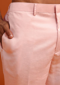 Peach Green Linen Silk Mirror Work Jacket Kurta Set