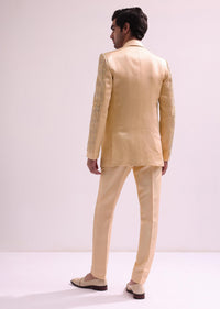 Peach Hand Embellished Lapel Tuxedo With Shirt And Pants
