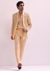 Peach Hand Embellished Lapel Tuxedo With Shirt And Pants