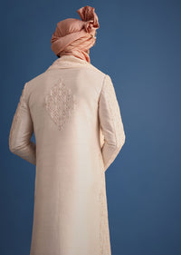 Peach Heavy Hand Embroidered Sherwani Suit