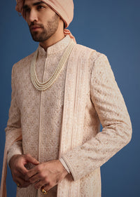 Peach Heavy Hand Embroidered Sherwani Suit