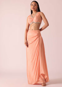 Peach Jacket And Dhoti Set With Mirror Work