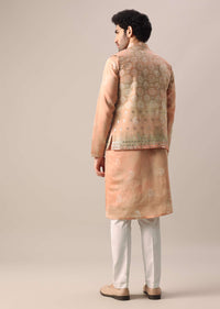 Peach Jacket And Kurta Set With Bandhani Print