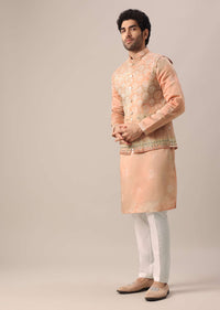 Peach Jacket And Kurta Set With Bandhani Print