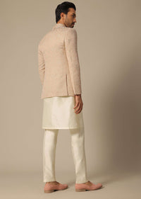 Peach Jacquard Jodhpuri Set With Embroidered Detail