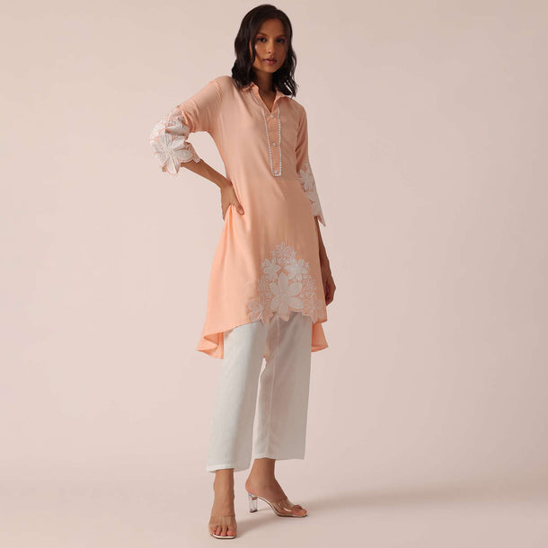 Peach Kurta Set In Cotton