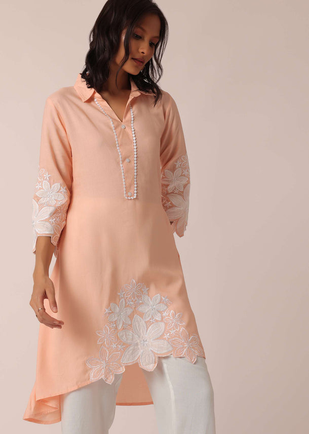 Peach Kurta Set In Cotton