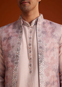 Peach Kurta Set With Embellished Nehru Jacket