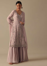 Peach Kurta Sharara Set With Sequin Work