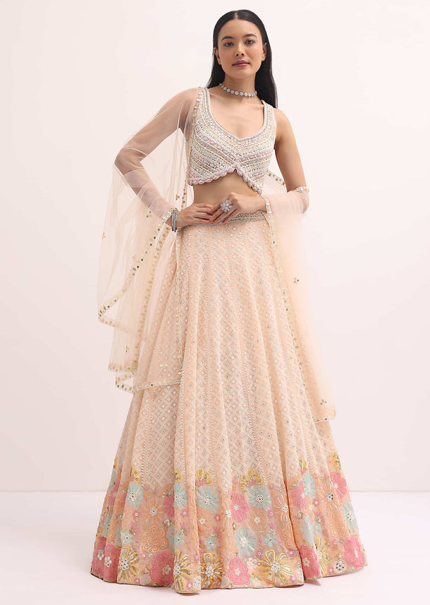 Peach Lehenga With Embroidered Choli And Dupatta