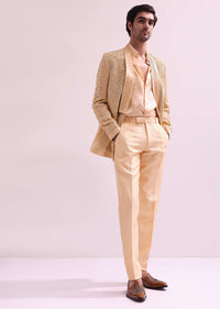 Peach Linen Satin Lapel Tuxedo With Shirt And Pants