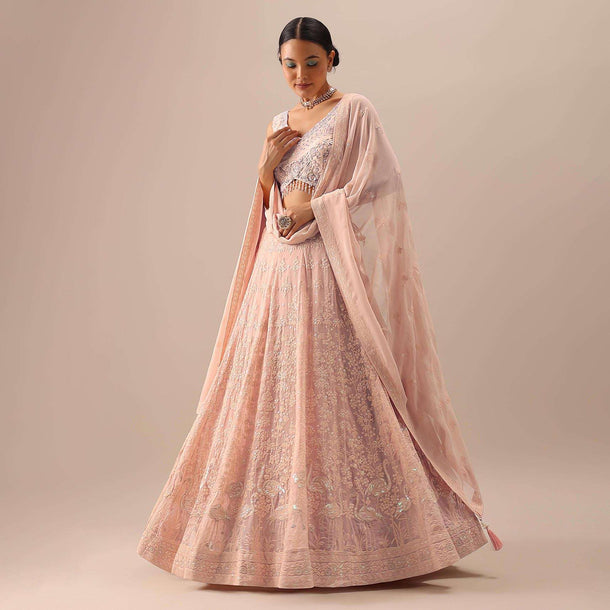 Peach Lucknowi Lehenga Set with Sequin Work