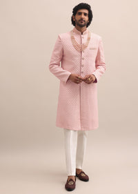 Peach Lucknowi Sherwani In Silk For Men