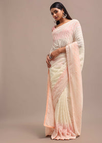 Peach Ombre Chikankari Saree With Unstitched Blouse