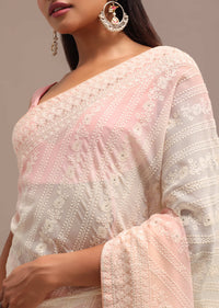 Peach Ombre Chikankari Saree With Unstitched Blouse