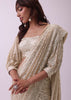 Peach Saree And Stitched Blouse With Hanging Crystals