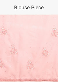 Peach Organza Saree With Beads And Sequins Work And Unstitched Blouse