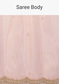 Peach Organza Tissue Saree With Bead Work And Unstitched Blouse Piece