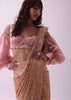 Peach Pink Pre Stitched Cocktail Saree In Sequins With Rushing Blouse