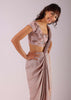 Peach Pink Ready-To-Wear Saree With Fully Embroidered Blouse In Foil Knit